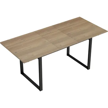 Jídelní stůl HOMCOM Rozkládací jídelní stůl pro 6-8 osob, 140-180 cm, obdélníkový kuchyňský stůl s ocelovou podnoží, přírodní dřevo+černá barva
