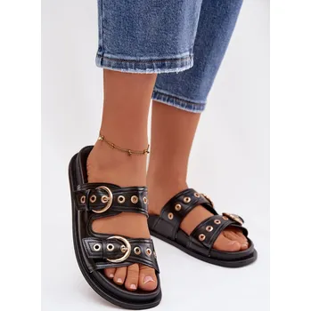 Dámské žabky Dámské žabky se zlatými přezkami Eko kůže Černé Bellarya 38