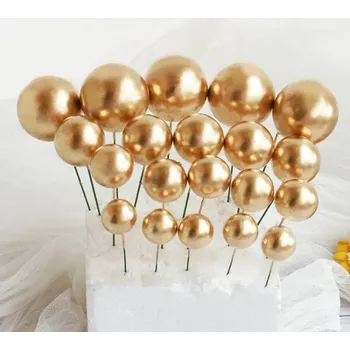 Jedlá dekorace na dort Dortisimo Zápich do dortu Koule zlaté různé velikosti (20 ks)