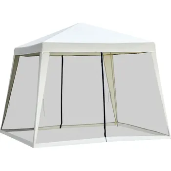 Zahradní altán Outsunny zahradní pavilon altán stan párty stan odolný proti povětrnostním vlivům stan s moskytiérou kov + polyester krémová bílá 3 x 3 m