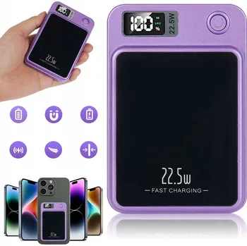 Powerbanka MAGNETICKÁ POWERBANKA 10000MAH 15W BEZDRÁTOVÁ + 22.5W USB-C PD FIALOVÁ