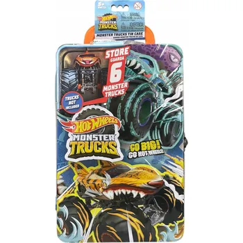 autíčko HOT WHEELS MONSTER TRUCK KOVOVÝ KUFŘÍK NA 6 AUTÍČEK MODRÝ HWCC21