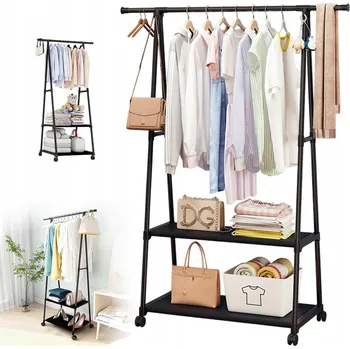 Věšák MOBILNY WIESZAK UBRANIOWY S POLICEMI NA KOLEČKÁCH ČERNÝ DO PŘEDSÍNĚ