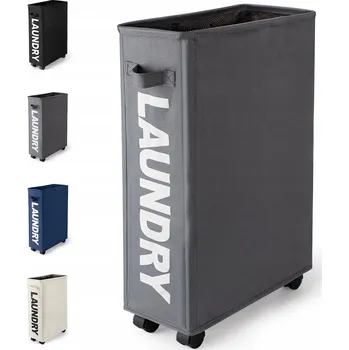 Koš na prádlo VIRKLYEE Skládací koš na prádlo 43L s kolečky a madly, šedý