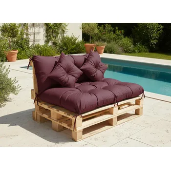 Polštář Polstr CARLOS SET color 15 švestková, sedák 120x80 cm, opěrka 120x40 cm, 2x polštáře 30x30 cm, paletové prošívané sezení Mybesthome