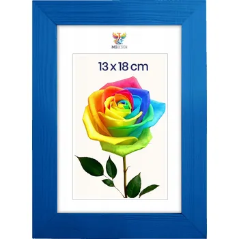 Obraz Rámeček na fotografie 13 x 18 cm, modrý, z přírodního dřeva