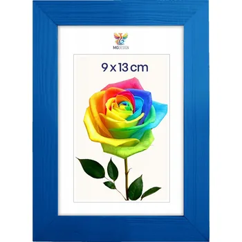 Obraz Rámeček na fotografie 9 x 13 cm, modrý, z přírodního dřeva