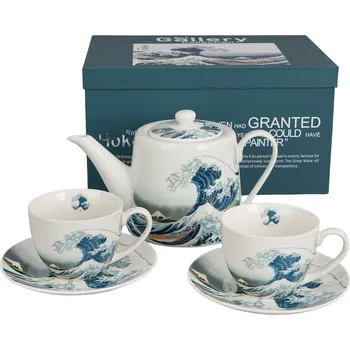 Konvice na čaj Karafa s infuzérem z nerezové oceli a 2 šálky s podšálky DUO ART GALLERY THE GREAT WAVE INSPIRED BY HOKUSAI 270/900 ml
