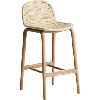 Kave Home Dřevěná zahradní barová židle Alipa 75 cm s béžovým výpletem