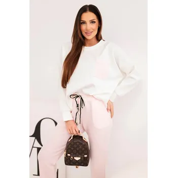 Dámská halenka Dámský komplet máslový s kontrastní kapsou pudrově růžový UNI