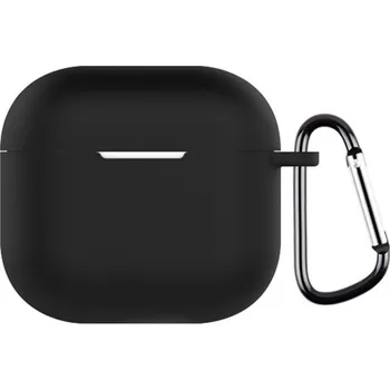 Pouzdro na mobilní telefon Ochranný silikonový obal s karabinou pro AirPods 4 - černý