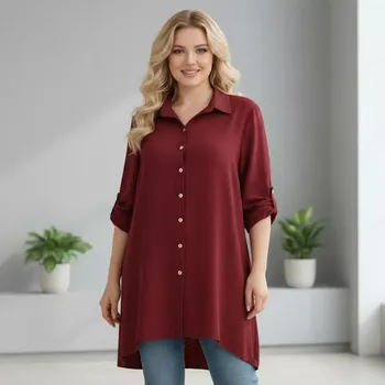 Dámská košile Dlouhá červená tmavá asymetrická košile Ola N1837
