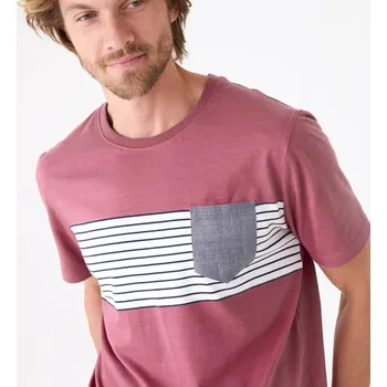 Pánské tričko Pruhované tričko s krátkými rukávy růžová tmavá melír 137/146