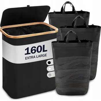 Koš na prádlo YOUDENOVA Koš na prádlo 160L 3 přihrádky bambusový černý