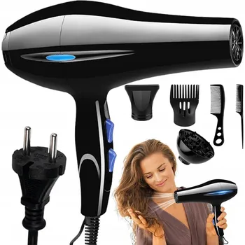 Fén Černý fén na vlasy se závěsem a 3 nástavci pro úpravu vlasů