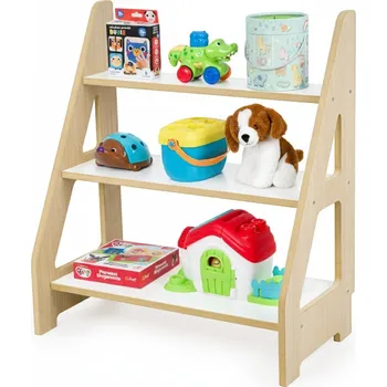 Knihovna Regál na hračky Montessori, skříňka na knihy, police na plyšáky - dub/bílá