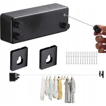 Sušák na prádlo Vytahovací sušák na prádlo 4,2 m, nosnost 20 kg, dvojitý, NEREZOVÁ OCEL, montáž na stěnu