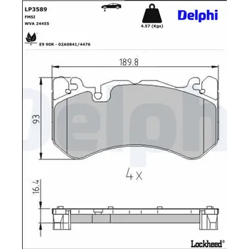 Brzdová destička Sada brzdových destiček, kotoučová brzda DELPHI LP3589