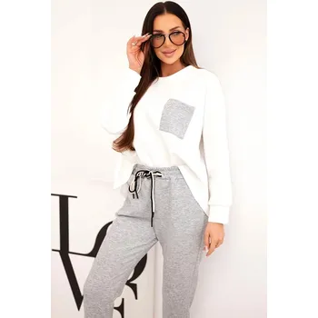 Dámská halenka Dámská souprava máslová s kontrastní kapsou šedá UNI