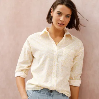 Dámská košile Dlouhá košile s potiskem rostliny bílá/žlutá 38