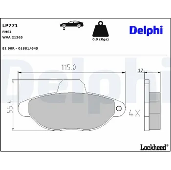 Brzdový systém Sada brzdových destiček, kotoučová brzda DELPHI LP771