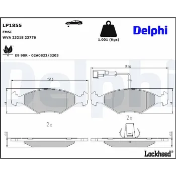 Brzdový systém Sada brzdových destiček, kotoučová brzda DELPHI LP1855