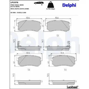 Brzdová destička Sada brzdových destiček, kotoučová brzda DELPHI LP1976