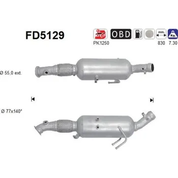 Filtr pevných částic Filtr sazových částic, výfukový systém AS FD5129