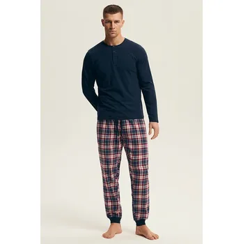 Pánské pyžamo Pánské pyžamo Noir modré bavlna a flanel L - Dárková krabička