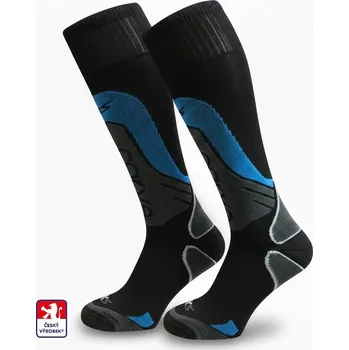 Jezdecké oblečení KS-CARVE Merino profi podkolenky SKI, SNOW 45-47 Mix barev -modrý detail