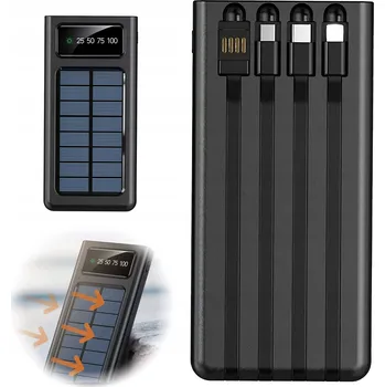 Powerbanka SOLÁRNÍ POWERBANKA S LED SVÍTILNOU A VESTAVĚNÝMI KABELY USB-C A LIGHTNING