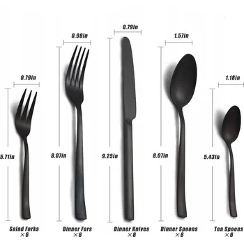 Příbor BEWOS Sada Příborů pro 6 Osob 30 Kusů Nerezová Ocel Matná Černá