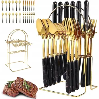 Příbor SADA PŘÍBORŮ 24 KS NEREZOVÁ OCEL SE STOJANEM, MARMOROVÉ RUKOJETI, PRO DOMÁCNOST