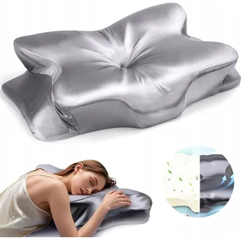 Polštář Ortopedický Polštář z Paměťové Pěny s Drážkami pro Ramena, Stříbrno-Šedý