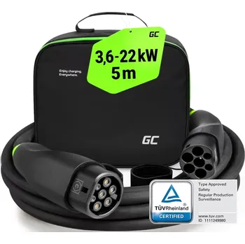 Elektromobilita *Green Cell Nabíjecí kabel Snap Typ 2 | 3-fáze | 22 kW | délka 5 metrů pro Tesla Model 3 S X Y, VW ID.3, ID.4, ID.5, Kia EV6, Audi E-Tron, Fiat 500e a jiné (Snap to kabel typu 2 pro nabíjení EV, který je kompatibilní se všemi elektrickými vozidly, plug-in