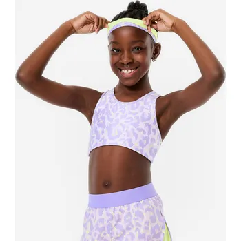 Podprsenka DECATHLON Dívčí sportovní podprsenka prodyšná s leopardím potiskem 7 LET FIALOVÁ|ŽLUTÁ