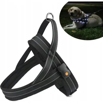 Postroj pro psa LED svítící postroj pro psa s úchytem, reflexní, velikost S, černý