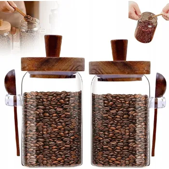 Sklenice SKLENĚNÁ NÁDOBA ZAVAŘOVACÍ SKLENIČKA S BAMBUSOVÝM VÍČKEM 15 cm S LŽIČKOU 600 ml ZAVAŘOVACÍ SKLENICE