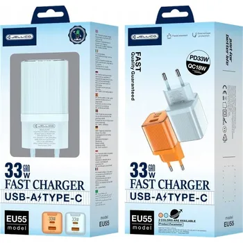 JELLICO síťová nabíječka EU55 GaN PD 33W 1xUSB-C + 1xUSB QC3.0 Modrá