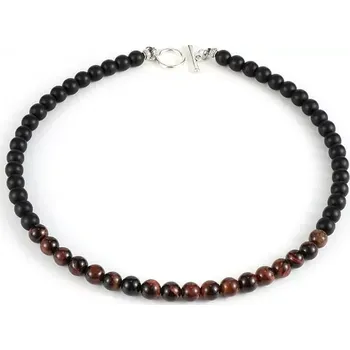 Náhrdelník NAKY Pánský náhrdelník Červené tygří oko & Matný kámen N2255 Červená