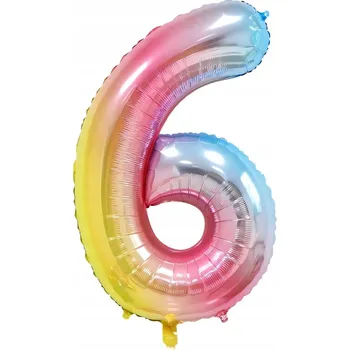 Balónek Fóliový balónek k narozeninám 100 cm (1 m) VELKÝ ČÍSLICE 6 s heliem, duhový metalický