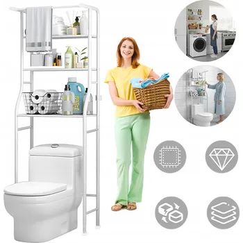 Koupelnový nábytek Kovová koupelnová police 3-patrová bílá nad pračku 68x25x165cm stojící