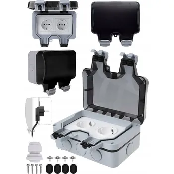 Elektrická zásuvka Dvojitá elektrická zásuvka šedá vodotěsná nástěnná