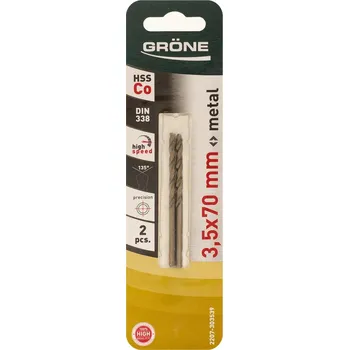 Vrták 2x Vrták do kovu Grone HSS Co DIN 338 - 3,5 mm x 70 mm Kobalt 5%