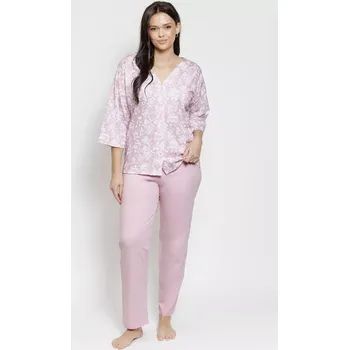 3574 DÁMSKÉ PYŽAMO LUCINDA 2XL-3XL RŮŽOVÉ KVĚTY 3xl