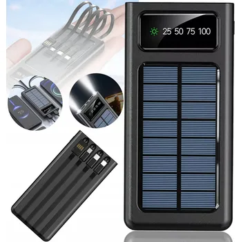 Powerbanka SOLÁRNÍ POWERBANKA 20000MAH + SVÍTILNA + KABEL 4V1 (Lightning, Type-C)