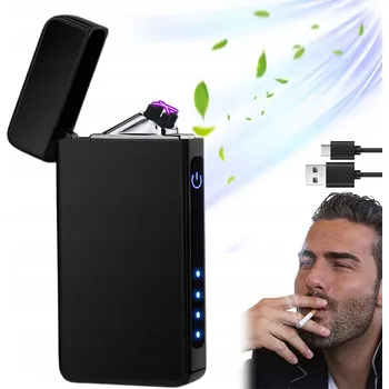 Zapalovač USB ZAPALOVAČ ELEKTRONICKÝ KOVOVÝ ČERNÝ AUTOMATICKÉ VYPNUTÍ 8S