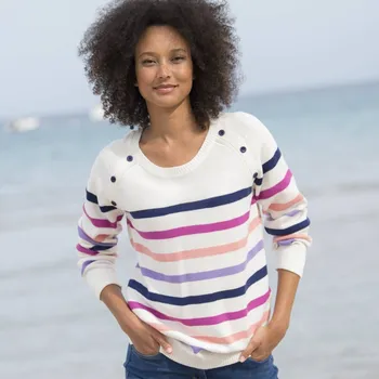 Dámský svetr Blancheporte Pruhovaný pulovr s ozdobnými knoflíky režná/purpurová 52