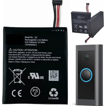 IP kamera 5200MAH BATERIA WYMIENNE PRO RING VIDEO DOORBELL S2 ČERNÁ 6-PIN