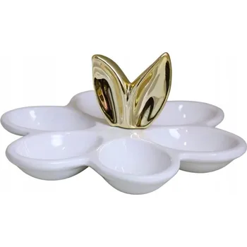 Talíř KERAMICKÝ TALÍŘ NA VEJCE BÍLÝ SE ZLATÝMI UŠIMA